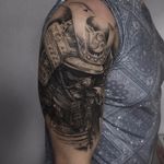 Samurai Tattoo by Edgar Ivanov #Samurai #BlackandGrey #BlackandGreyRealism #BlackandGreyTattoos #PortraitTattoos #Realism #EdgarIvanov