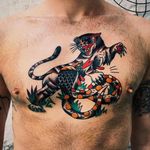 Tiger vs Cobra tattoo by Liam Alvy #liamalvy #neotraditional #oldschool #traditional #animal #thefamilybusiness #london #cobra #tiger