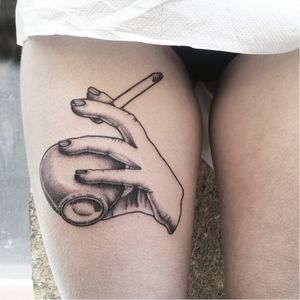 Coffee and cigarette tattoo by L'Andro Gynette #LAndroGynette #monochrome #blackandgrey #blackwork #coffee #cigarette