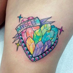 Rainbow crystals tattoo by Roberto Euán, photo: Instagram #heart #crystal #crystalcluster #banner #rainbow #RobertoEuán