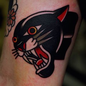 Super clean and bold one by Zillytat2  #panther #tattoo #zillyta2 #oldschool