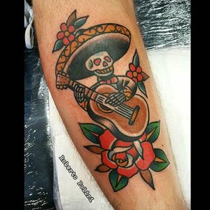 Mariachi Tattoo by Roberto Poliri #mariachi #mariachiskeleton #mariachiskull #dayofthedead #diademuertos #mexico #mexican #RobertoPoliri