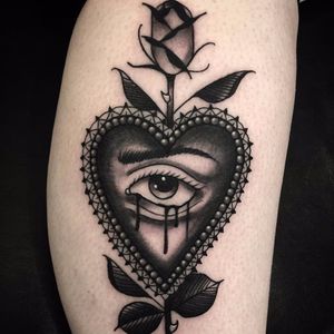 Unrequited love's Valentine by Derick Montez #DerickMontez #blackwork #blackandgrey #rose #heart #valentine #eye #tears #neotraditional #tattoooftheday
