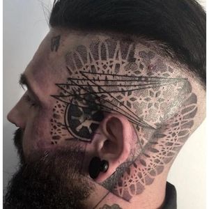 Geometric head tattoo #JeanPierreMottin #geometric #headtattoo