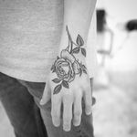 Rose tattoo by Christian Lanouette #ChristianLanouette #rosetattoos #blackandgrey #illustrative #linework #rose #flower #floral #leaves #plant #rosebud #thorns