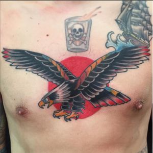 A fierce eagle by Mike "Prospect" Reda (IG—prospect_tattoos). #eagle #NYCtattooshops #MikeProspectReda #TattooSeen