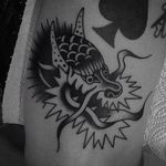 Blackwork Dragon Head Tattoo by Saint Germain Tattoo #dragonhead #dragonheadtattoo #dragon #dragontattoo #blackworkdragonhead #blackworkdragon #blackworkdragontattoo #blackwork #blackworktattoo #traditionalblackwork #SaintGermainTattoo