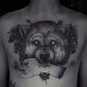Wolf and Severed Hand by Rob Borbas (via IG-grindesign_tattoo) #illustrative #horror #blackandgrey #robborbas #Grindesign