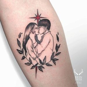 Black and red illustration tattoo by Zihae. #southkorean #southkorea #zihae #blackandred #red #illustrative #lovers