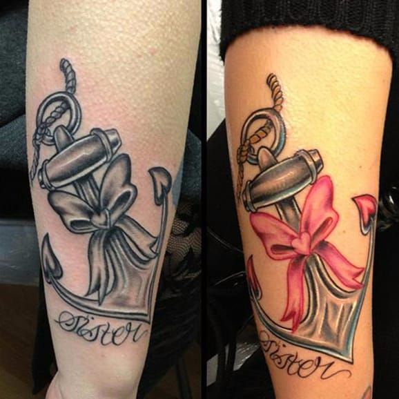 Tattoo uploaded by Sarah Calavera • I'll be your wings... and I'll be your  anchor #siblingtattoo #brother #sister #connectingtattoos #feather #anchor  • Tattoodo