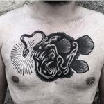 Anglerfish Tattoo by Simone Ruco #anglerfish #anglerfishtattoo #anglerfishtattoos #angler #anglertattoo #fish #fishtattoo #blackwork #blackworkanglerfish #SimoneRuco