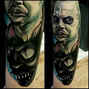 Beetlejuice Tattoo by Christopher Bettley #Beetlejuice #Portrait #PortraitTattoos #ColorPortraits #PortraitRealism #ChristopherBettley