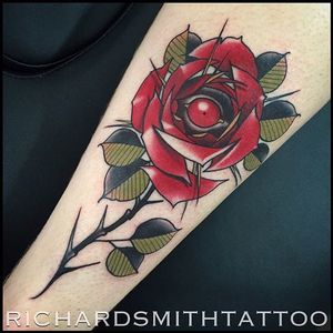 Surreal Rose by Richard Smith (via IG-richarsmithtattoo) #rose #neotraditional #skulls #color #blackandgrey #RichardSmith