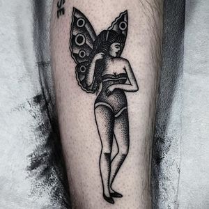 Butterfly Lady Tattoo by Mike Adams @mikeadamstattoo #stippling #dotshade #dotshading #mikeadams #mikeadamstattooing #butterflylady