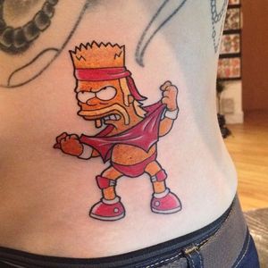 Bart Simpson doing his best Hulk Hogan shirt-ripping impression. Tattoo by Ash Davies. #HulkHogan #BartSimpson #TheSimpsons #AshDavies