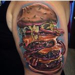 Color realism cheeseburger tattoo by Johnny Smith. #realism #colorrealism #burger #cheeseburger #JohnnySmith