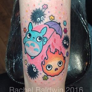 Calcifer tattoo by Rachel Baldwin. #RachelBaldwin #cute #totoro #sootsprite #calcifer #studioghibli #fire #anime #film #animation #ghibli #howlsmovingcastle #kawaii