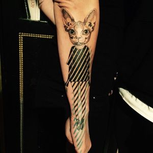 Fun sphinx cat tattoo by Mich Beck #MichBeck #graphic #artistic #sphinxcat #cat
