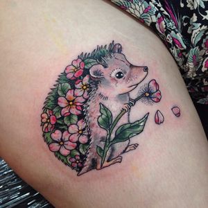 Hedgehog tattoo by Harriet. #hedgehog #animal #flower