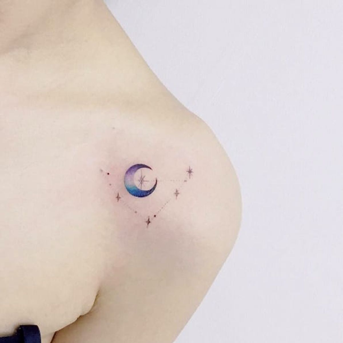 Tattoo uploaded by Paula Zeikmane • Simple watercolor moon tattoo by  tattooist_flower #moon #galactic #watercolor #fineline #geometric #simple  #blue #pastel #linework • Tattoodo