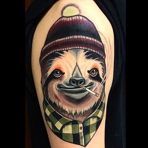 Sloth Tattoo by Brian Povak #sloth #slothtattoo #slothtattoos #animaltattoos #animal #funtattoos #charismatictattoos #BrianPovak