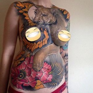 Mountain Lion by Tiny Miss Becca (via IG-s6girl) #ornate #neotraditional #tinymissbecca #largescale #colorful