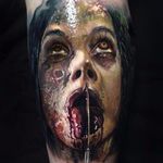 There was a remake of the first Evil Dead movie in 2013 and Mia was even gorier. Tattoo by Paul Acker #ashwilliams #evildead #demons #gore #horrortattoo #PaulAcker