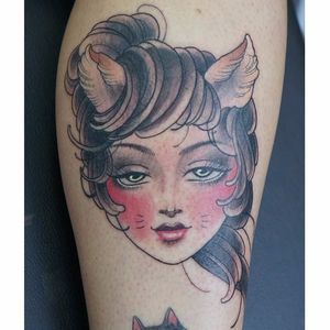 Cat lady tattoo by Iva Gustincic. #feline #cat #catgirl #catlady #catwoman #ivagustincic