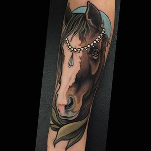 A bedazzled painted horse by Brian Povak (IG—brian_povak). #animalheads #BrianPovak #critters #horse #neotradition