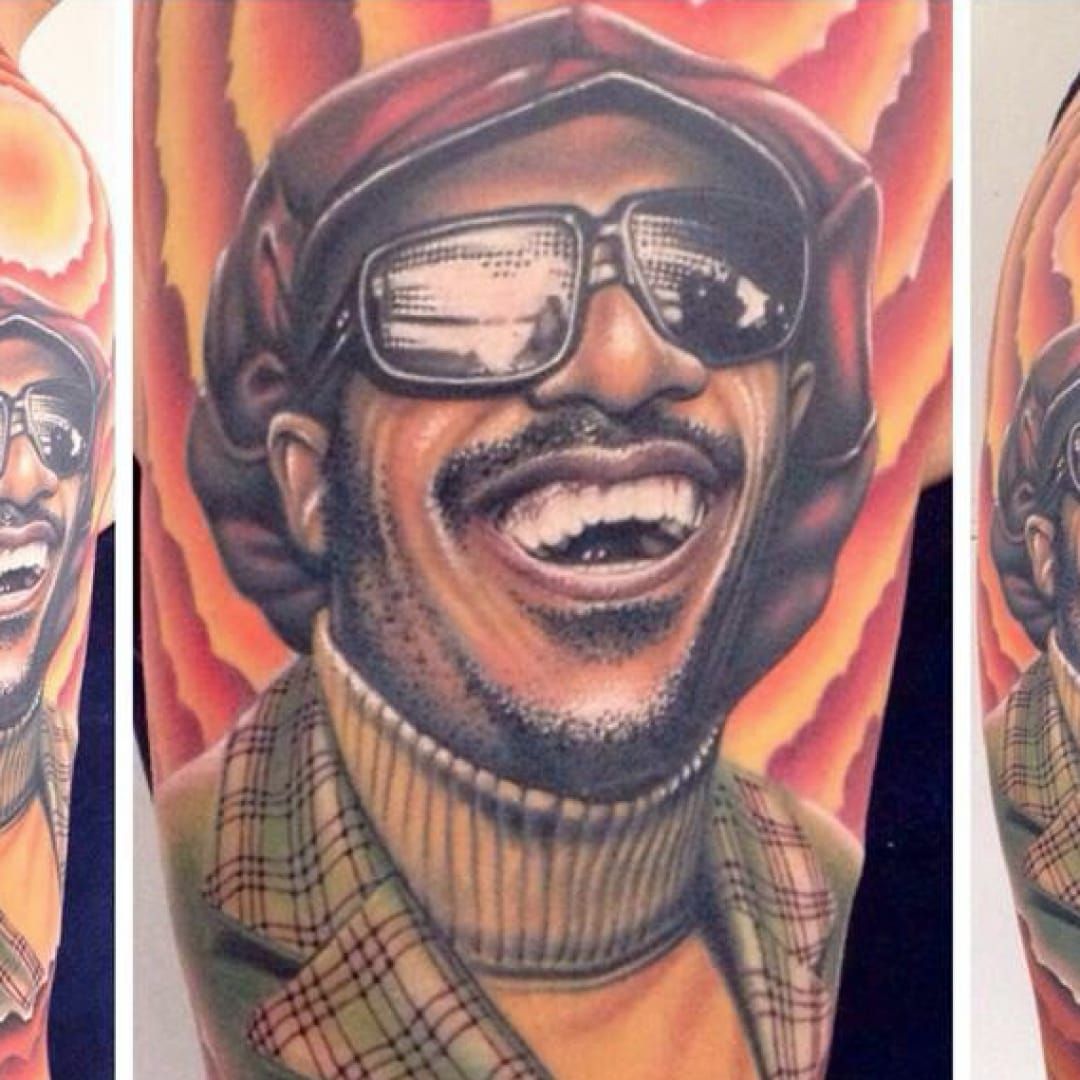 Tattoo uploaded by Ross Howerton  A color portrait of Stevie Wonder by  Kevin Wilson IGkevinwilsontattoos color KevinWilson portraiture  StevieWonder  Tattoodo