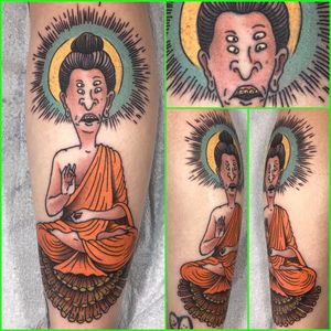 Butt-head Buddha by Dave Wulff #DaveWulff #beavisandbutthead #Butthead #Buddha #om #color #newtraditional #tv #tattoooftheday
