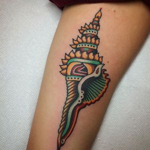 Conch Temple Tattoo by Julian Bast #conchtemple #traditional #oldschool #classic #bold #traditionalartist #JulianBast