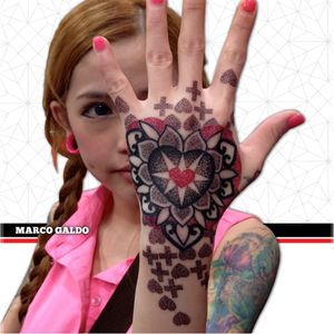 Geometric tattoo by Marco Galdo #MarcoGaldo #geometric #dotwork #redink #geometry #red #black