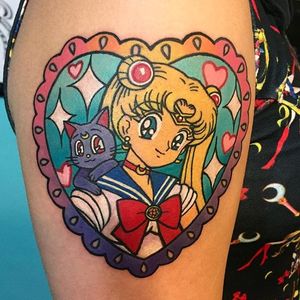 Sailor Moon tattoo by Melvin Arizmendi. #MelvinArizmendi #kawaii #cute #girly #popculture #pinkwork #sailormoon #heart #usagi #anime