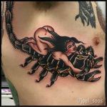 Traditional tattoo by Joel Soos #scorpiontattoo #JoelSoos #traditionaltattoo