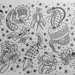 A peak at some of the flash designs for one of Burger & Lobster's tattoo event...  via @burgerandlobster #logo