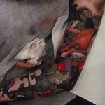 Neo-Traditional Sleeve Tattoo by Emily Rose Murray #neotraditional #fox #holly #neotraditionalsleeve #sleeve #inspiration #EimlyRoseMurray