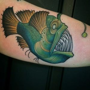 Anglerfish Tattoo by Lucy Lou #anglerfish #anglerfishtattoo #anglerfishtattoos #angler #anglertattoo #fish #fishtattoo #traditional #traditionalanglerfish #LucyLou