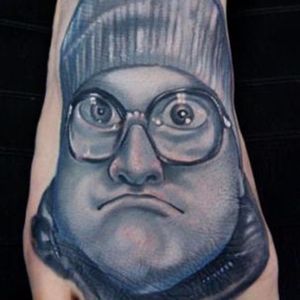 Bubbles once starred in a J-Roc adult film production of "The Bare Pimp Project" #trailerparkboys #bubbles #TPB #swearnet #canada #bluetattoo