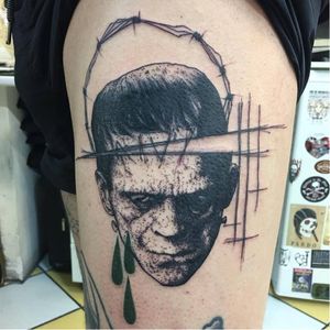 Frankenstein's creature tattoo by SM Bousille #SMBousille #graphic #blackwork #crying #frankenstein