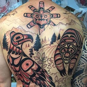 Back Tattoo by Deano Robertson #haida #haidaart #northwestcoast #pacificnorthwest #nativeamerican #indigenousart #tribal #DeanoRobertson