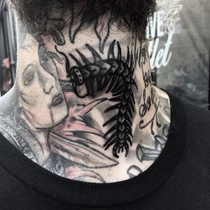 Centipede Tattoo by Hudson Tattoo #centipede #blackwork #neck #blackworkneck #darkart #blackworkartist #HudsonTattoo