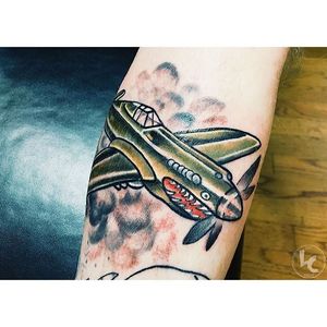 Warhawk tattoo by Christopher Layman #warhawk #p40 #plane #traditional #ChristopherLayman
