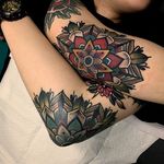 Elbow tattoo by Mico. #elbow #painful #traditional #traditionalamerican #traditional #mandala #Mico