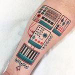 Techno music tattoo by Winston Whale. #WinstonWhale #winstonthewhale #folk #folkart #contemporary #trippy #techno #music #synth
