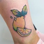 Traditional style lemon tattoo by Hannah Eaton. #traditional #lemon #citrus #HannahEaton