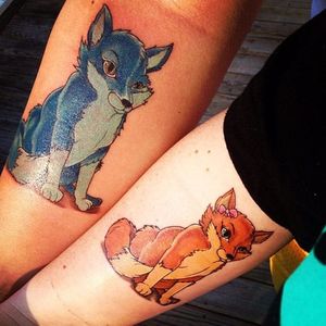 Getting male and female animal tattoos is a cute idea #siblingtattoo #brother #sister #animaltattoo #dog
