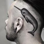 Narwhal tattoo by Kamil Czapiga. #KamilCzapiga #narwhal #blackwork #pointillism