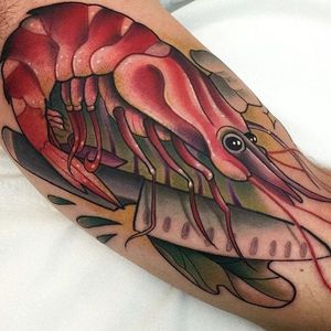 This shrimp fights back! By Roger Mares (via IG—mares_tattooist) #RogerMares #Animals #Neotraditional #Color