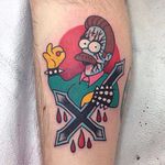 Metal Ned Flanders Tattoo by Pete Larkin #NedFlanders #theSimpsons #SimpsonsTattoos #PeteLarkin #Simpsons